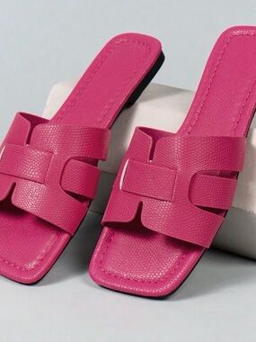 Women’s Hot Pink Slide Sandals - Stylish Slip-On Flats